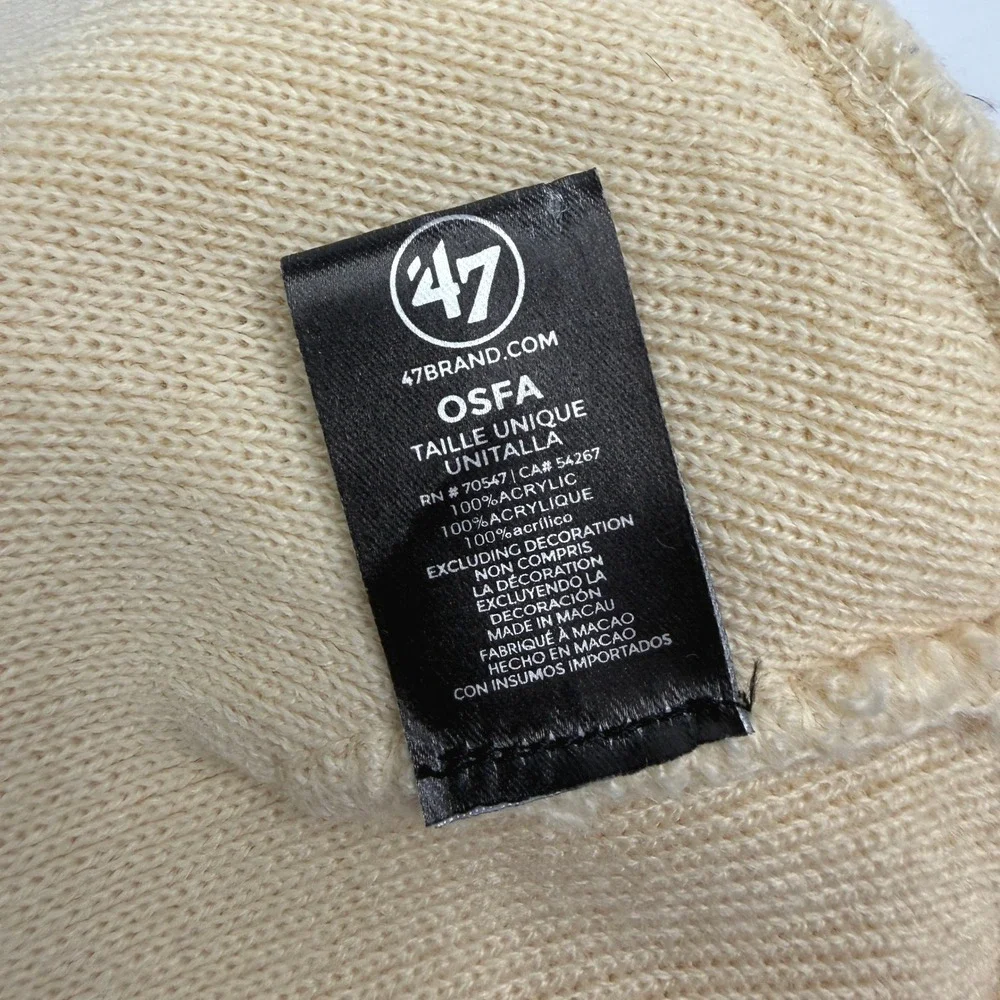 New York Yankees 47 Brand Beanie Mens OSFA Cream Cuffed Knit Hat
